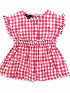 Tommy Hilfiger Toddler Girls Pink Gingham Smocked Dress Size 100% Cotton 4T